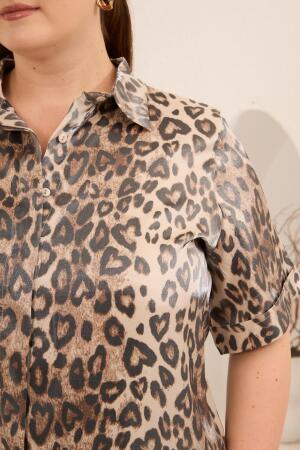 Etek Ucu Bağcıklı Büyük Beden Gömlek Leopar - 3