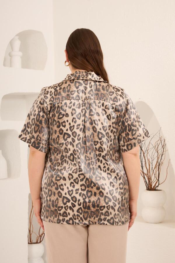 Etek Ucu Bağcıklı Büyük Beden Gömlek Leopar - 4