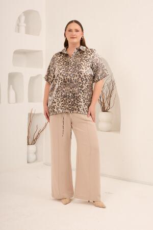 Etek Ucu Bağcıklı Büyük Beden Gömlek Leopar - 5