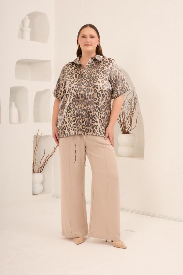 Etek Ucu Bağcıklı Büyük Beden Gömlek Leopar - 5