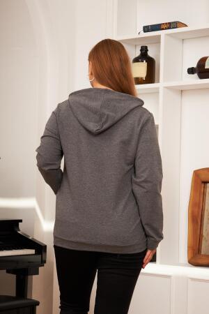 Fermuar Detaylı Büyük Beden Füme Eşofman Üst - 4