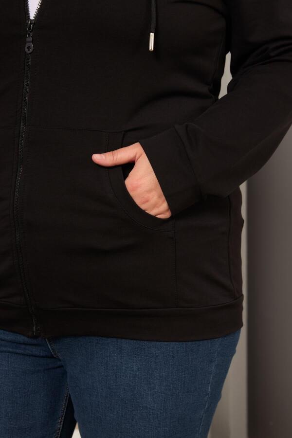 Fermuar Detaylı Büyük Beden Siyah Eşofman Üst - 4