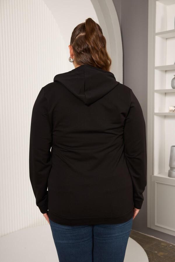 Fermuar Detaylı Büyük Beden Siyah Eşofman Üst - 6