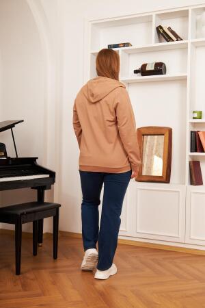 Fermuar Detaylı Büyük Beden Vizon Eşofman Üst - 4