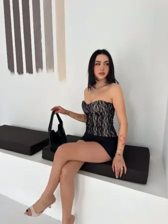 Fermuarlı Dantel Korse Straplez Bustiyer Transparan Şık Top - Bej - 3