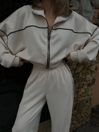 Fermuarlı Eşofman Pantolon İkili Takım - Beyaz - ANGELINO BuyukBedeniz