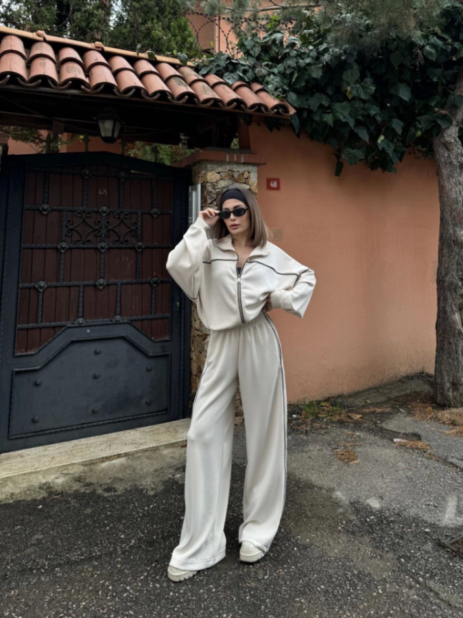 Fermuarlı Eşofman Pantolon İkili Takım - Beyaz - 3