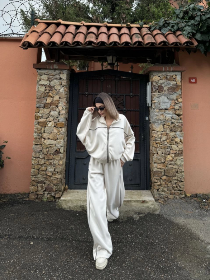 Fermuarlı Eşofman Pantolon İkili Takım - Beyaz - 4