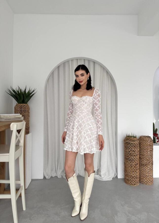 Fers Çiçek Detay Elbise - 6