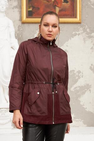 File Detaylı Büyük Beden Bordo Trençkot - RMG (1)