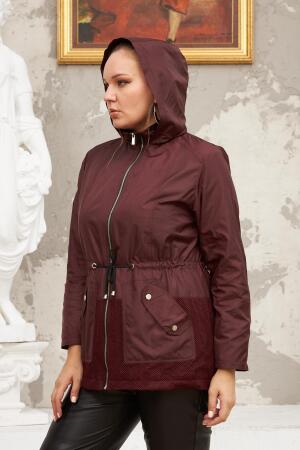 File Detaylı Büyük Beden Bordo Trençkot - 3