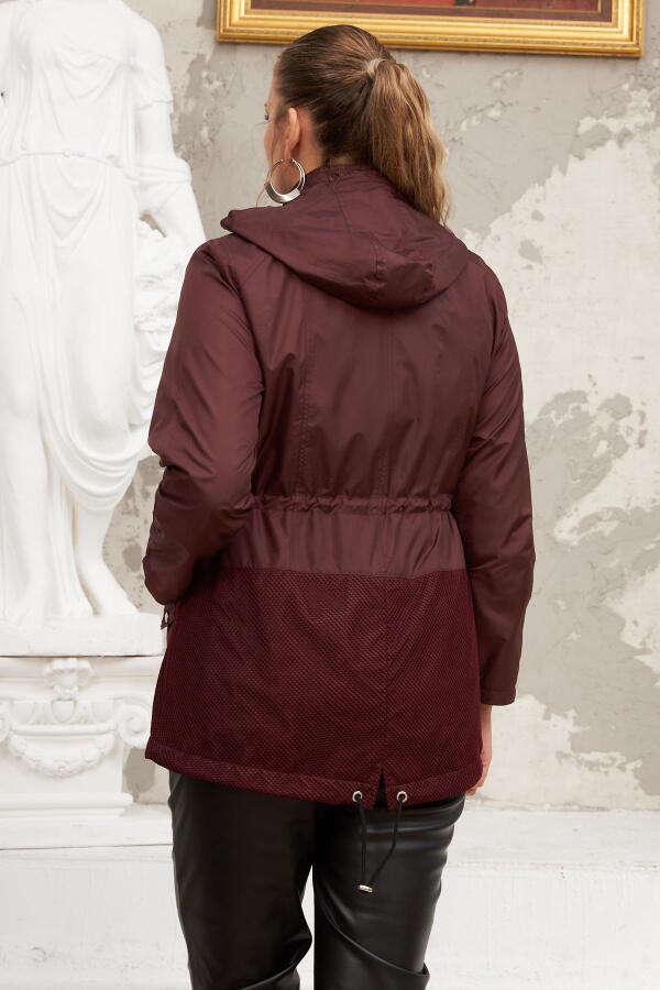 File Detaylı Büyük Beden Bordo Trençkot - 4