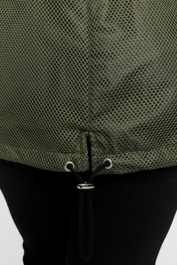 File Detaylı Büyük Beden Haki Trençkot - 4