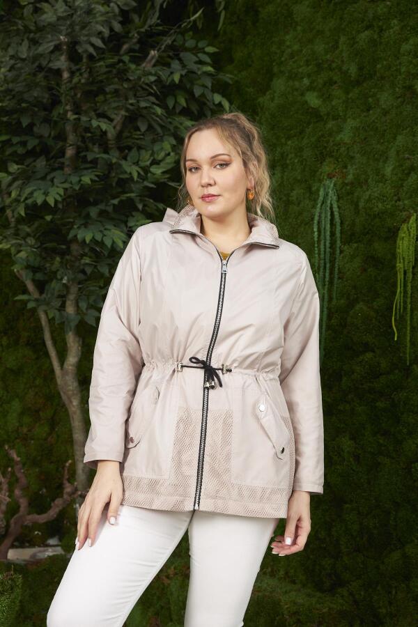 File Detaylı Büyük Beden Trençkot Krem - 1