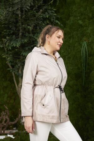 File Detaylı Büyük Beden Trençkot Krem - RMG (1)