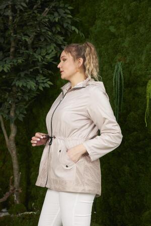 File Detaylı Büyük Beden Trençkot Krem - 3