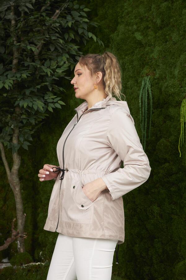 File Detaylı Büyük Beden Trençkot Krem - 3