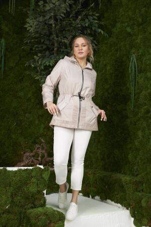 File Detaylı Büyük Beden Trençkot Krem - 5