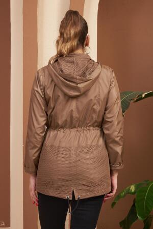 File Detaylı Büyük Beden Vizon Trençkot - 5