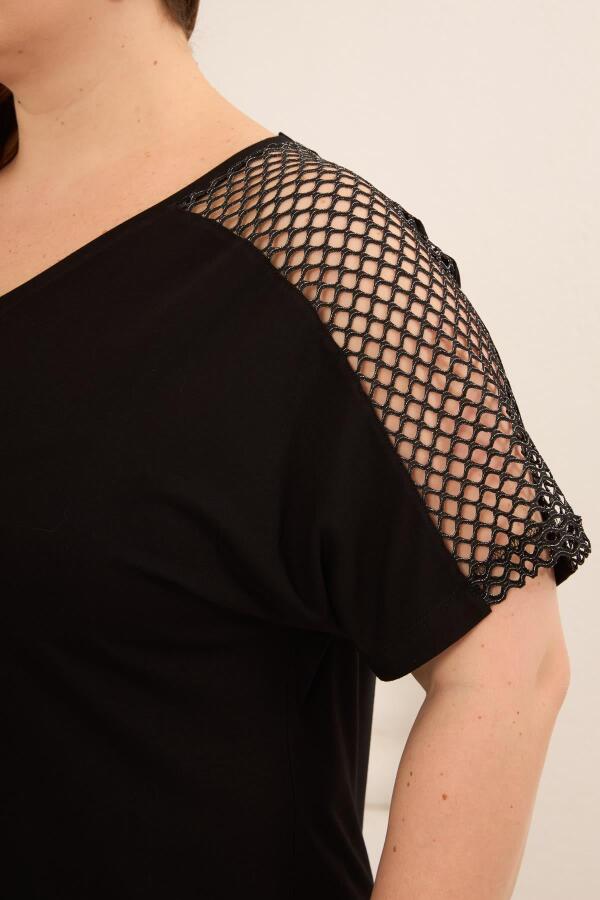 File Garnili Kadın Büyük Beden Tişört Siyah - 2