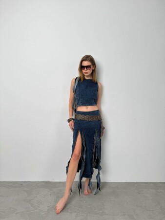 Fırfır Detay Denim Bluz - 1