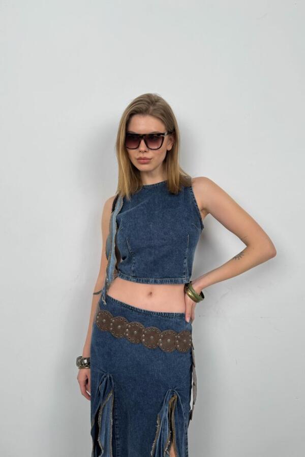 Fırfır Detay Denim Bluz - 2