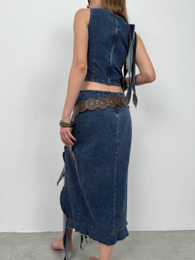 Fırfır Detay Denim Bluz - 3