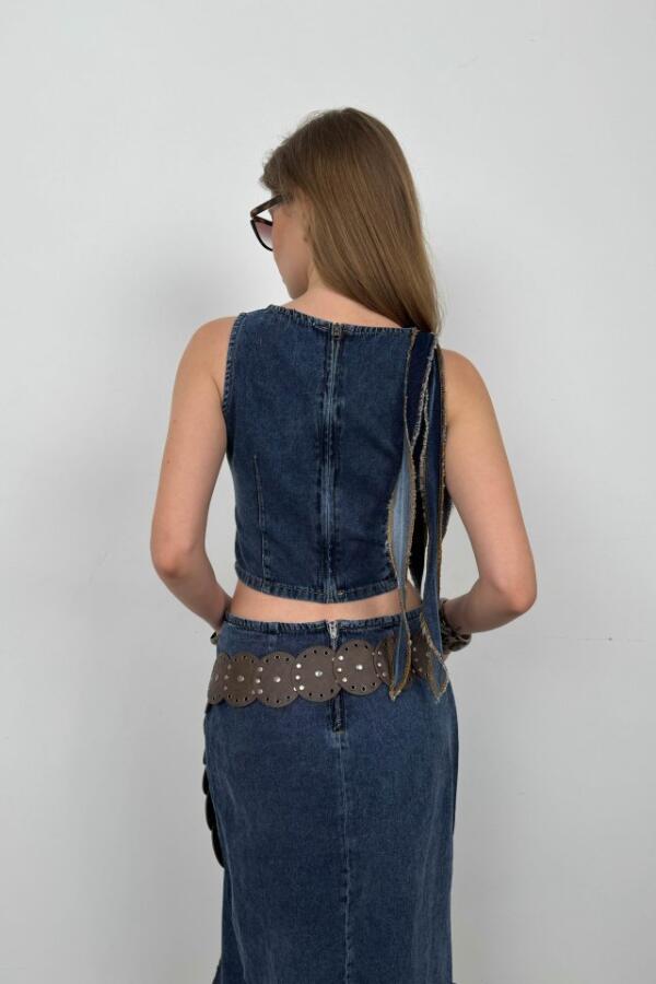 Fırfır Detay Denim Bluz - 4