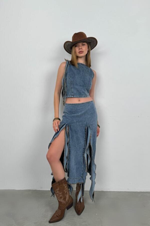 Fırfır Detay Denim Bluz - 1