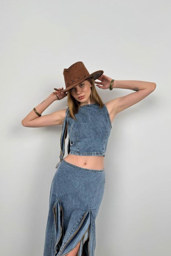 Fırfır Detay Denim Bluz - 2