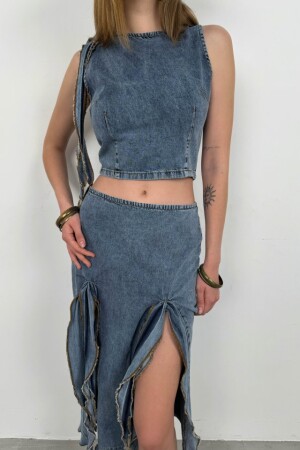 Fırfır Detay Denim Bluz - 3