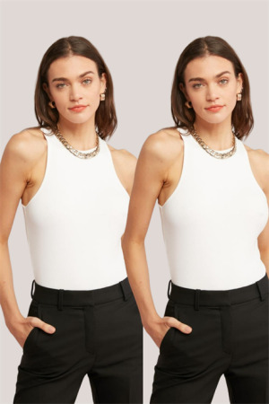 Fitilli Atlet Halter Yaka 2'li Beyaz Kadın Tişört - 1