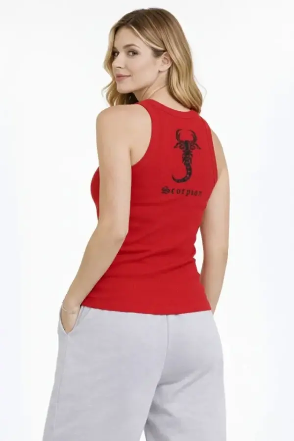 Fitilli Atlet Sıfır Yaka Slim Fit Arka Baskılı Spor Atlet - Kırmızı - 1