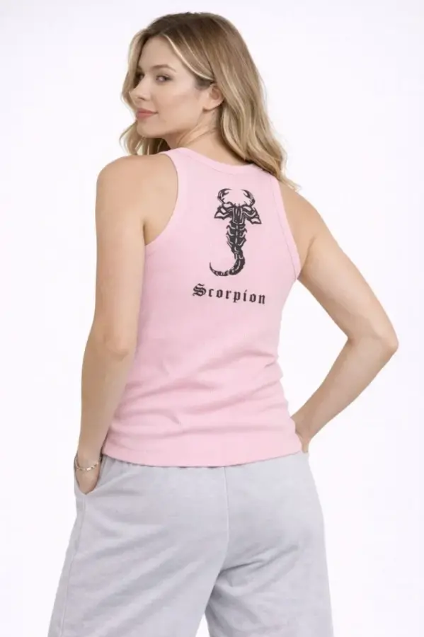 Fitilli Atlet Sıfır Yaka Slim Fit Arka Baskılı Spor Atlet - Pembe - 3