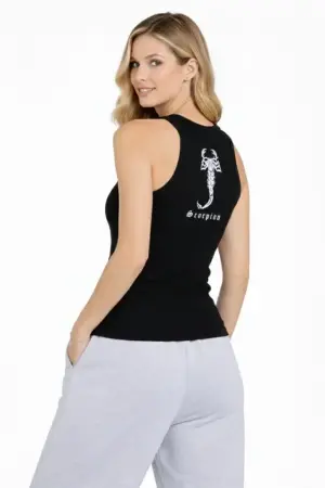 Fitilli Atlet Sıfır Yaka Slim Fit Arka Baskılı Spor Atlet - Siyah - ANGELINO BuyukBedeniz (1)