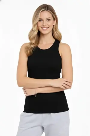 Fitilli Atlet Sıfır Yaka Slim Fit Arka Baskılı Spor Atlet - Siyah - 4