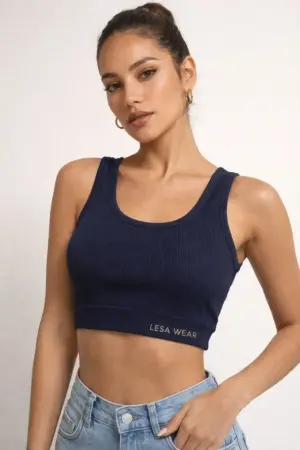 Fitilli Baskılı Crop - Lacivert - 3