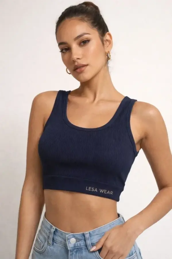 Fitilli Baskılı Crop - Lacivert - 3