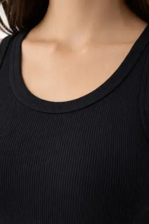 Fitilli Likralı Kaşkorse Atlet Vücuda Oturan Basic Şıklık - Siyah - 2