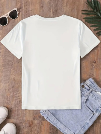 Fiyonk Baskılı Oversize Bisiklet Yaka T-shirt - Beyaz - 3