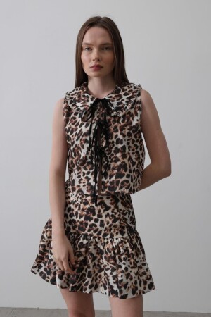 Fiyonk Detaylı Bluz - Leopar - 1