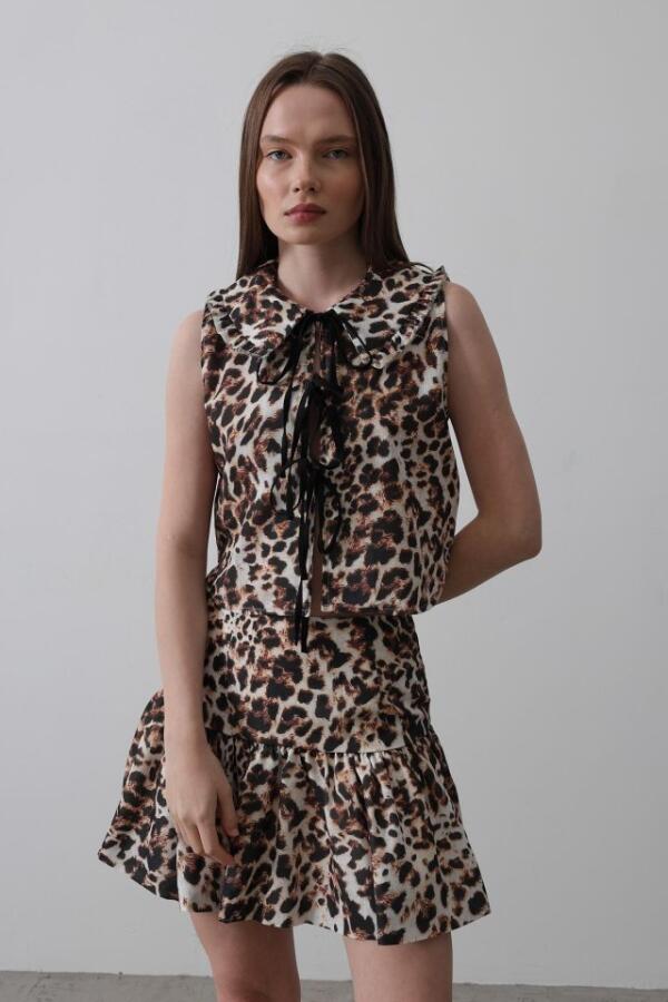 Fiyonk Detaylı Bluz - Leopar - 1