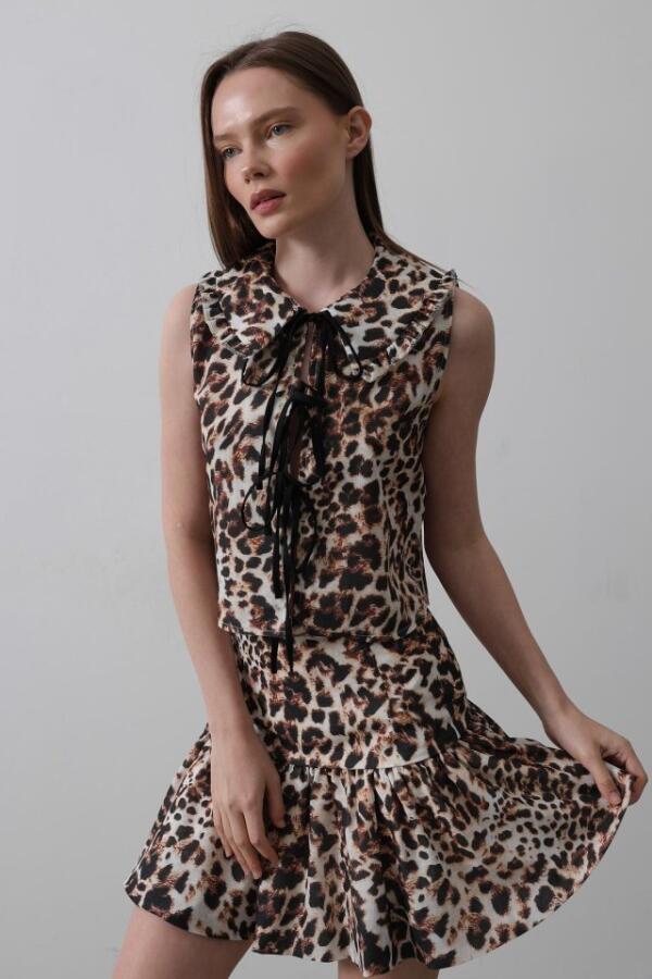 Fiyonk Detaylı Bluz - Leopar - 2