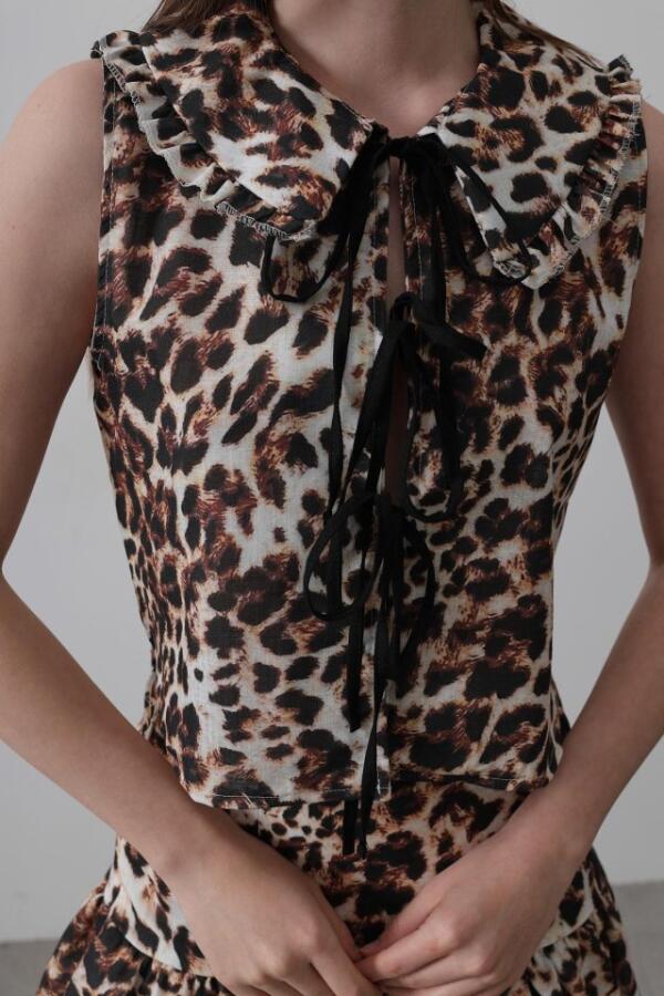 Fiyonk Detaylı Bluz - Leopar - 3