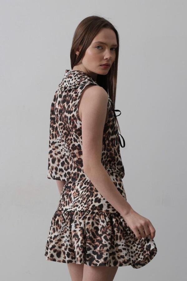 Fiyonk Detaylı Bluz - Leopar - 4