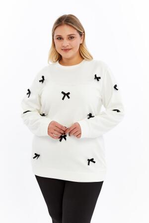 Fiyonk Detaylı Büyük Beden Sweatshirt Ekru - 4