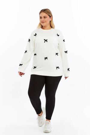 Fiyonk Detaylı Büyük Beden Sweatshirt Ekru - 6
