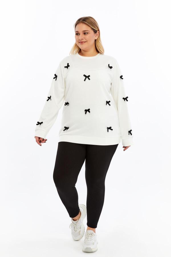 Fiyonk Detaylı Büyük Beden Sweatshirt Ekru - 6