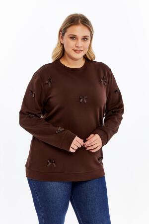 Fiyonk Detaylı Büyük Beden Sweatshirt Kahve - 2