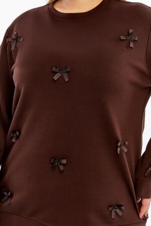 Fiyonk Detaylı Büyük Beden Sweatshirt Kahve - 3